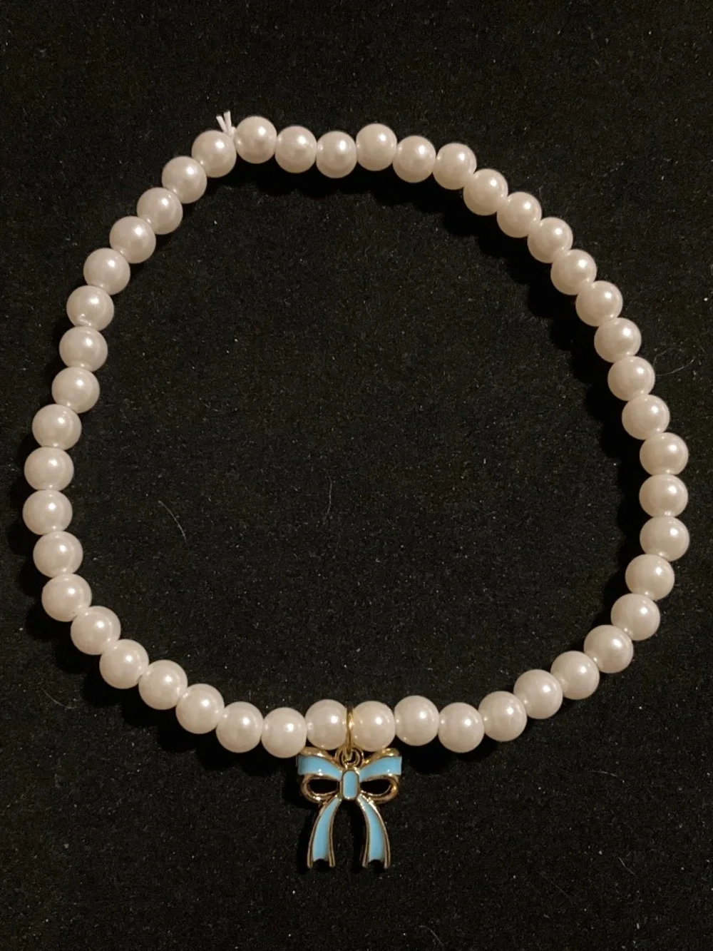 Parky’s Place Pearl Cat Necklace Collar Blue Bow Stretch Pet Accessory Small